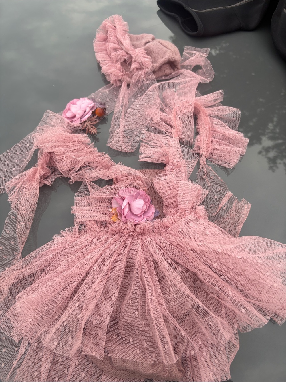 Dusty Pink Tulle Floral Baby Dress with Matching Headbands